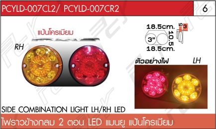 ไฟราวข้างกลม 2 ตอน ซ้าย-ขวา LED แมนยู แป้นโครเมียม
